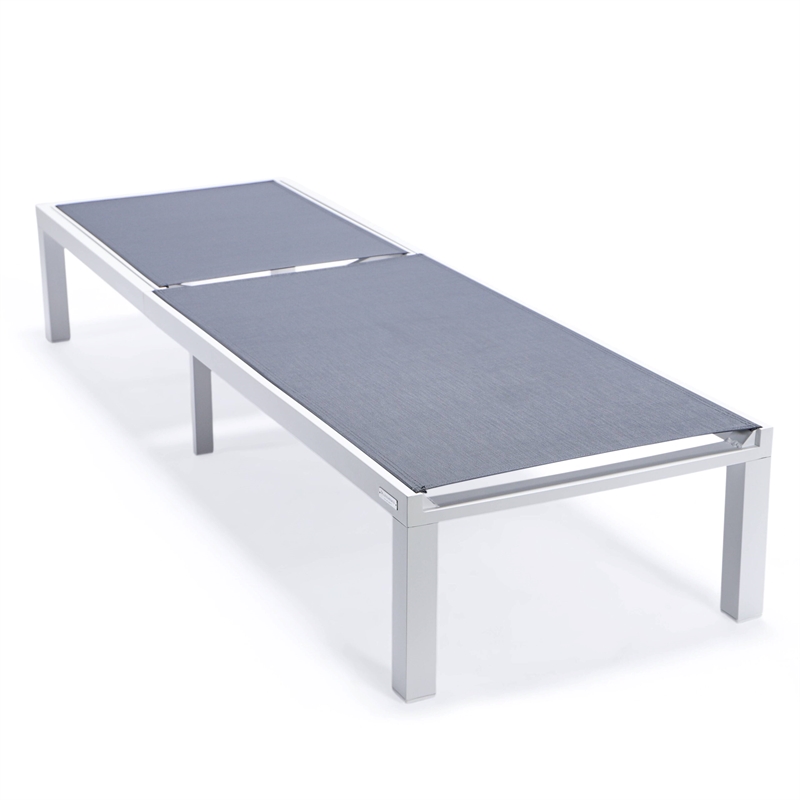 LeisureMod Marlin Patio Chaise Lounge Aluminum White Frame Set of 2 Dark Gray
