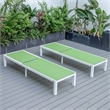 LeisureMod Marlin Patio Chaise Lounge Aluminum White Frame Set of 2 Green