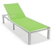 LeisureMod Marlin Patio Chaise Lounge Aluminum White Frame Set of 2 Green