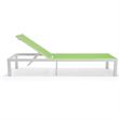 LeisureMod Marlin Patio Chaise Lounge Aluminum White Frame Set of 2 Green
