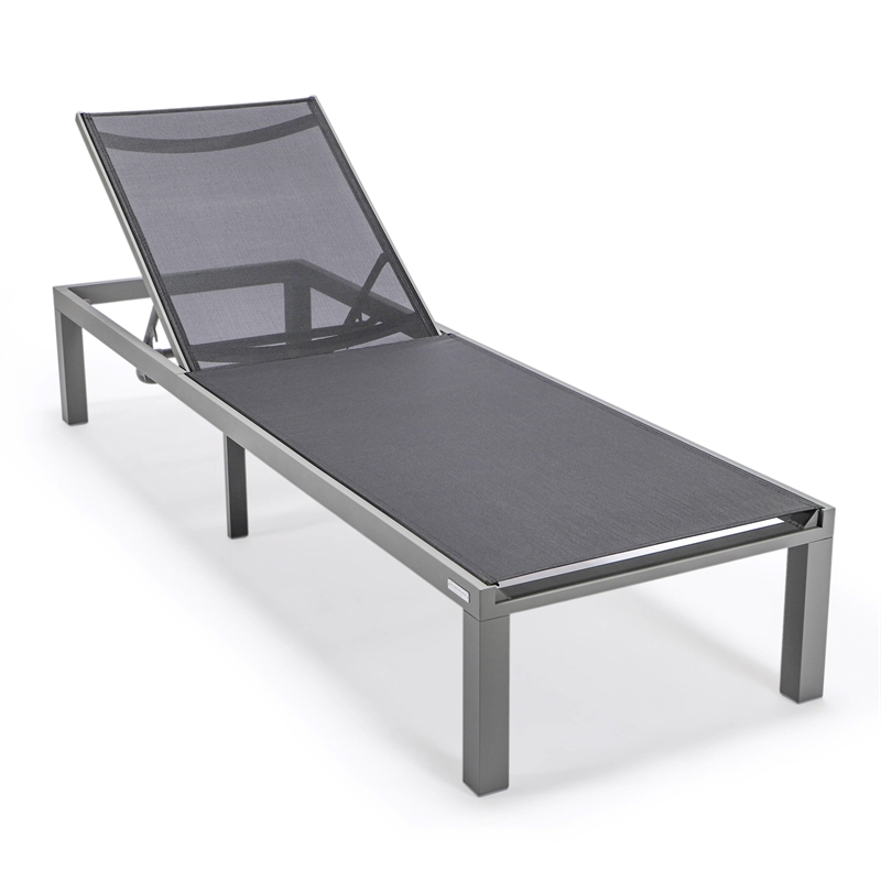 LeisureMod Marlin Patio Chaise Lounge Aluminum Grey Frame Set of 2 Black