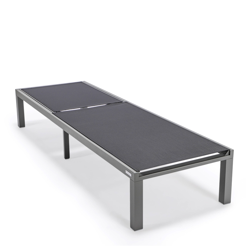 LeisureMod Marlin Patio Chaise Lounge Aluminum Grey Frame Set of 2 Black