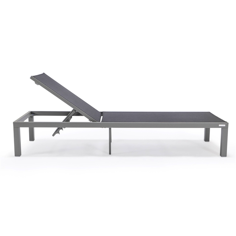 LeisureMod Marlin Patio Chaise Lounge Aluminum Grey Frame Set of 2 Black