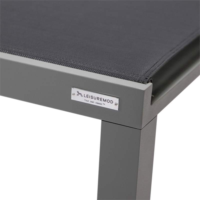 LeisureMod Marlin Patio Chaise Lounge Aluminum Grey Frame Set of 2 Black