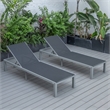 LeisureMod Marlin Patio Chaise Lounge Aluminum Grey Frame Set of 2 Black