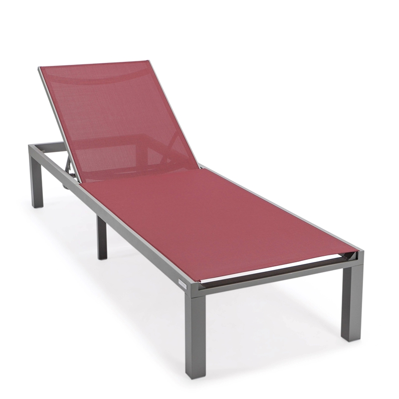 LeisureMod Marlin Patio Chaise Lounge Aluminum Grey Frame Set of 2 Burgundy