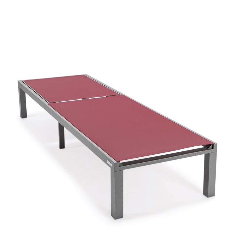LeisureMod Marlin Patio Chaise Lounge Aluminum Grey Frame Set of 2 Burgundy