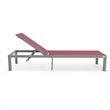 LeisureMod Marlin Patio Chaise Lounge Aluminum Grey Frame Set of 2 Burgundy