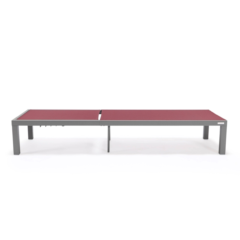 LeisureMod Marlin Patio Chaise Lounge Aluminum Grey Frame Set of 2 Burgundy