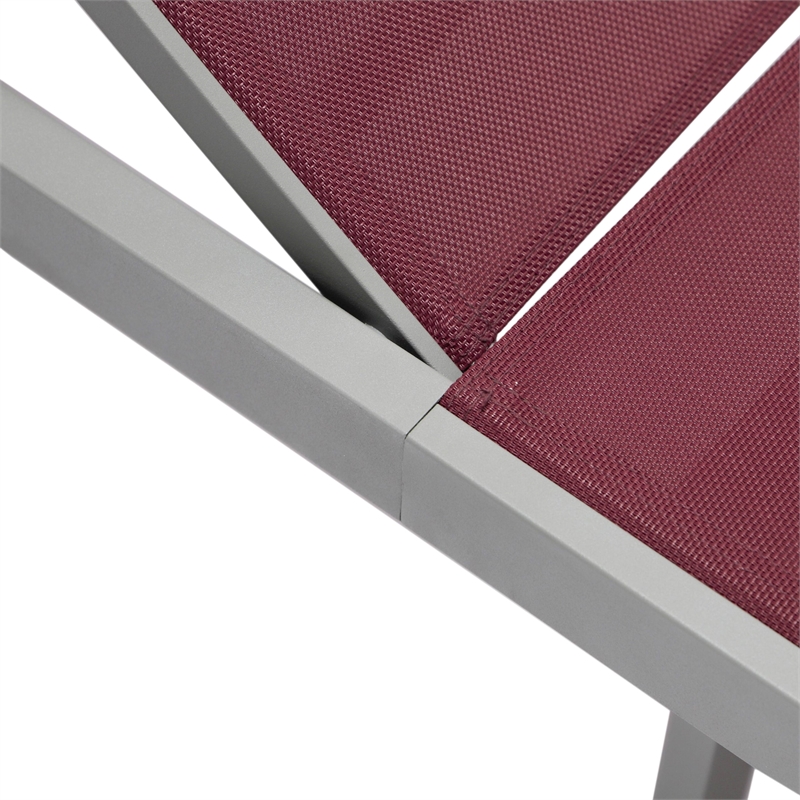 LeisureMod Marlin Patio Chaise Lounge Aluminum Grey Frame Set of 2 Burgundy