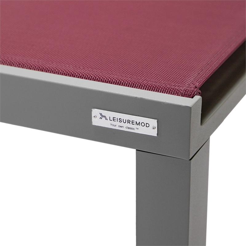 LeisureMod Marlin Patio Chaise Lounge Aluminum Grey Frame Set of 2 Burgundy