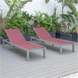 LeisureMod Marlin Patio Chaise Lounge Aluminum Grey Frame Set of 2 Burgundy