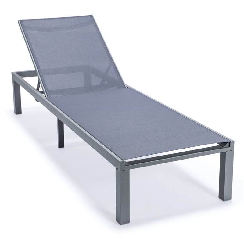 LeisureMod Marlin Patio Chaise Lounge Aluminum Grey Frame Set of 2 Dark Gray