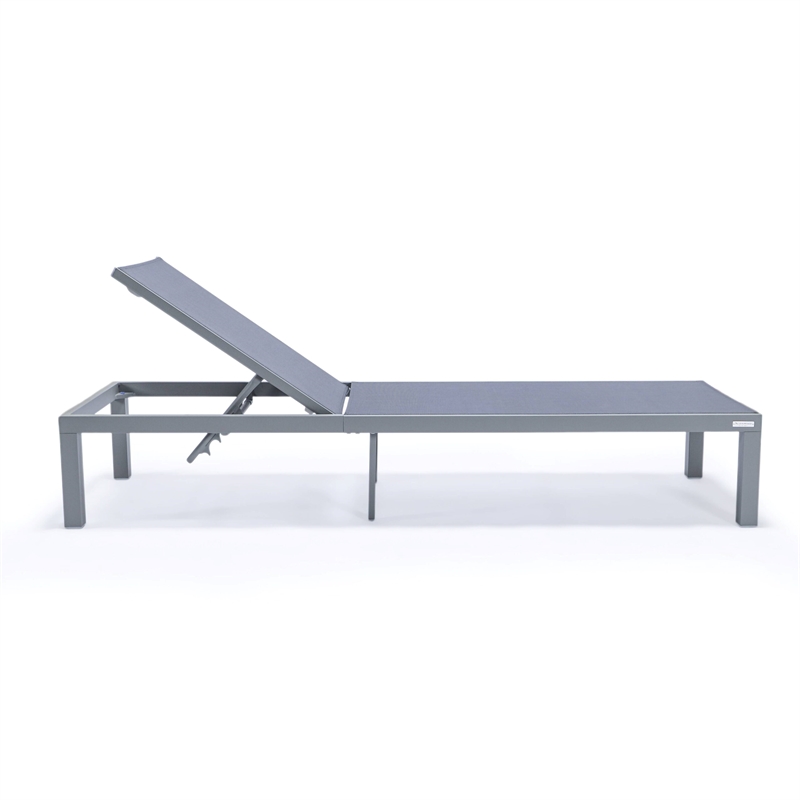LeisureMod Marlin Patio Chaise Lounge Aluminum Grey Frame Set of 2 Dark Gray