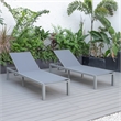 LeisureMod Marlin Patio Chaise Lounge Aluminum Grey Frame Set of 2 Dark Gray