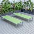 LeisureMod Marlin Patio Chaise Lounge Aluminum Grey Frame Set of 2 Green