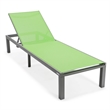 LeisureMod Marlin Patio Chaise Lounge Aluminum Grey Frame Set of 2 Green