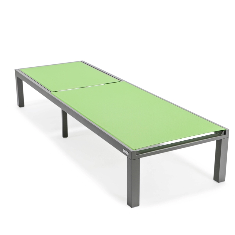 LeisureMod Marlin Patio Chaise Lounge Aluminum Grey Frame Set of 2 Green