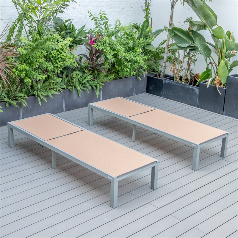 LeisureMod Marlin Patio Chaise Lounge Aluminum Grey Frame Set of 2 ...