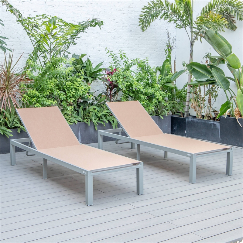 LeisureMod Marlin Patio Chaise Lounge Aluminum Grey Frame Set of 2 ...