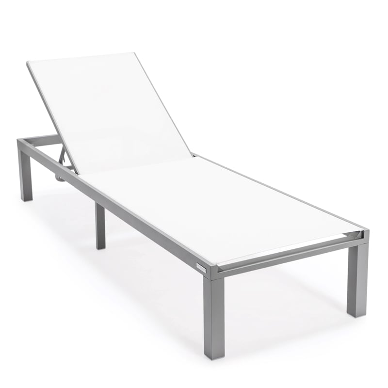 LeisureMod Marlin Patio Chaise Lounge Aluminum Grey Frame Set of 2 White