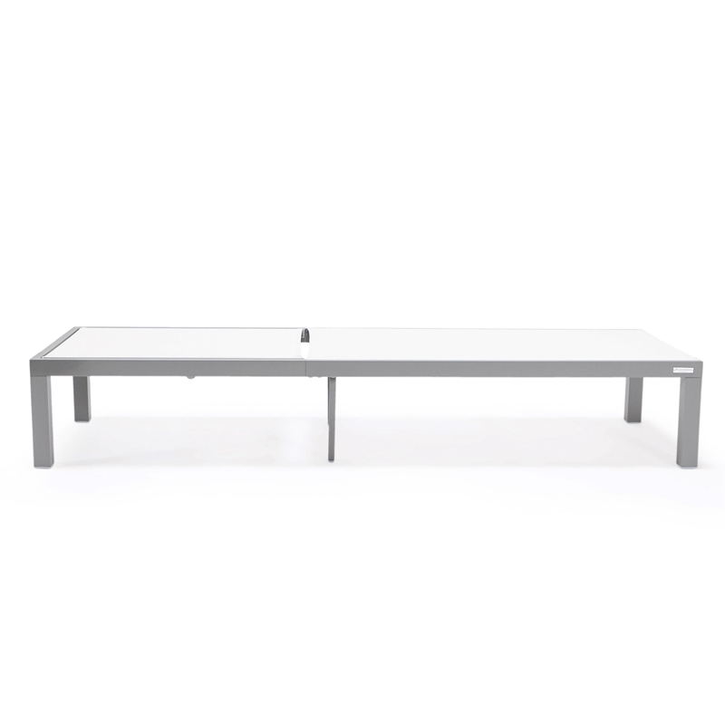 LeisureMod Marlin Patio Chaise Lounge Aluminum Grey Frame Set of 2 White
