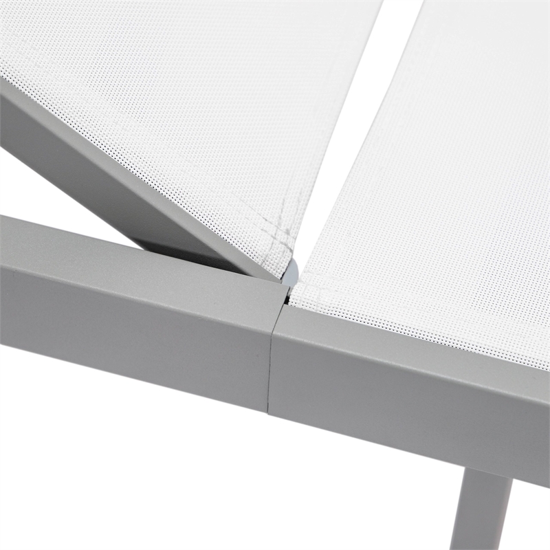 LeisureMod Marlin Patio Chaise Lounge Aluminum Grey Frame Set of 2 White