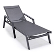 LeisureMod Marlin Patio Chaise Lounge Aluminum Black Arms Set of 2 Black