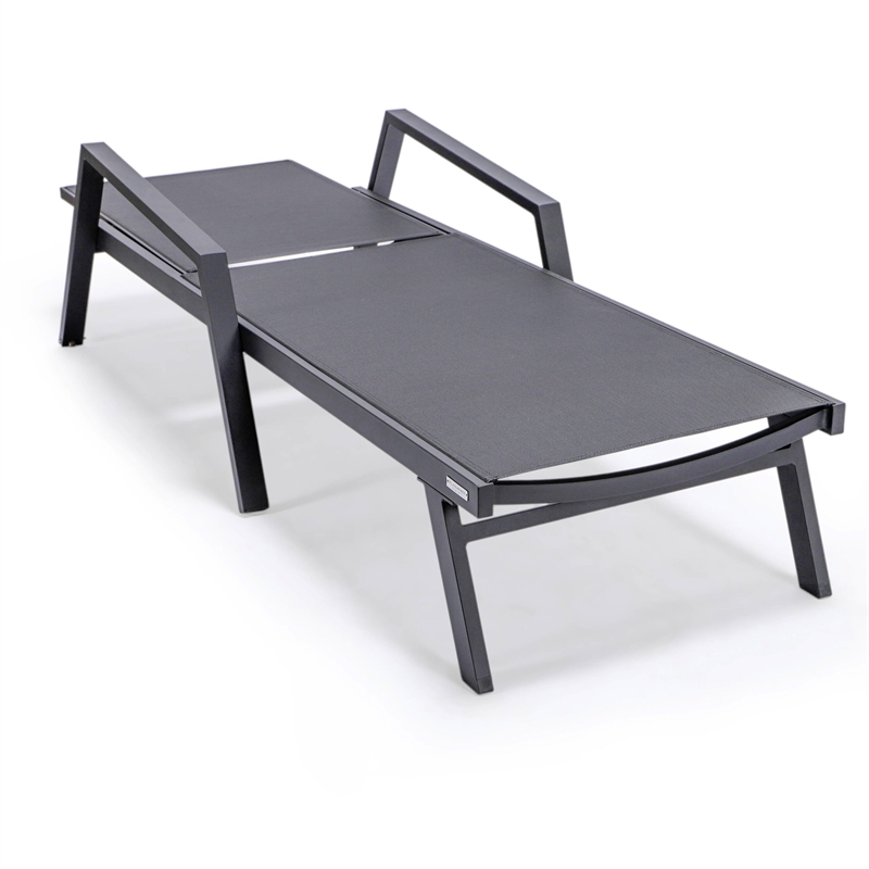LeisureMod Marlin Patio Chaise Lounge Aluminum Black Arms Set of 2 Black