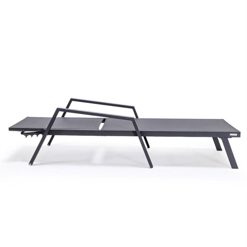 LeisureMod Marlin Patio Chaise Lounge Aluminum Black Arms Set of 2 Black