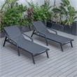 LeisureMod Marlin Patio Chaise Lounge Aluminum Black Arms Set of 2 Black
