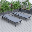 LeisureMod Marlin Patio Chaise Lounge Aluminum Black Arms Set of 2 Dark Gray