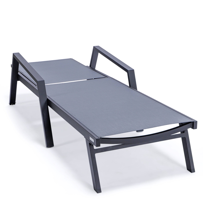 LeisureMod Marlin Patio Chaise Lounge Aluminum Black Arms Set of 2 Dark Gray