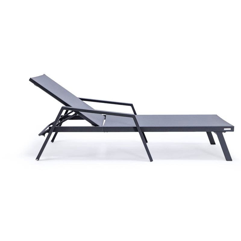 LeisureMod Marlin Patio Chaise Lounge Aluminum Black Arms Set of 2 Dark Gray