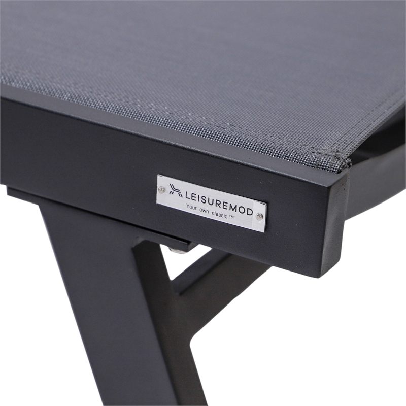 LeisureMod Marlin Patio Chaise Lounge Aluminum Black Arms Set of 2 Dark Gray