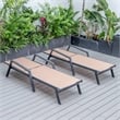 LeisureMod Marlin Patio Chaise Lounge Aluminum Black Arms Set of 2 Light Brown