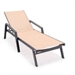 LeisureMod Marlin Patio Chaise Lounge Aluminum Black Arms Set of 2 Light Brown