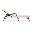 LeisureMod Marlin Patio Chaise Lounge Aluminum Black Arms Set of 2 Light Brown