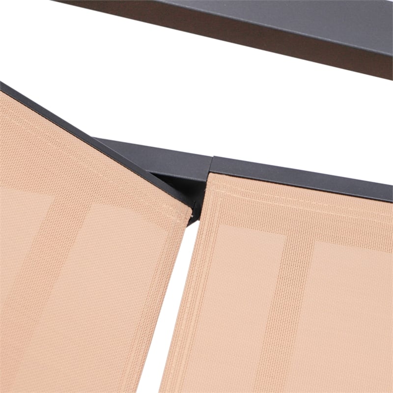 LeisureMod Marlin Patio Chaise Lounge Aluminum Black Arms Set of 2 Light Brown