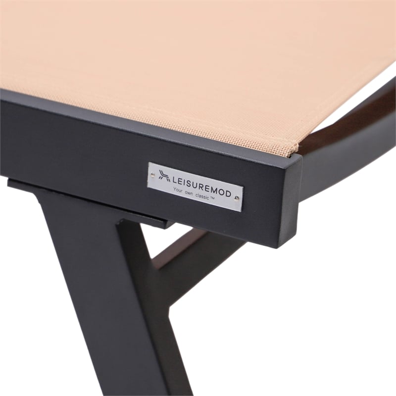 LeisureMod Marlin Patio Chaise Lounge Aluminum Black Arms Set of 2 Light Brown