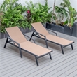 LeisureMod Marlin Patio Chaise Lounge Aluminum Black Arms Set of 2 Light Brown
