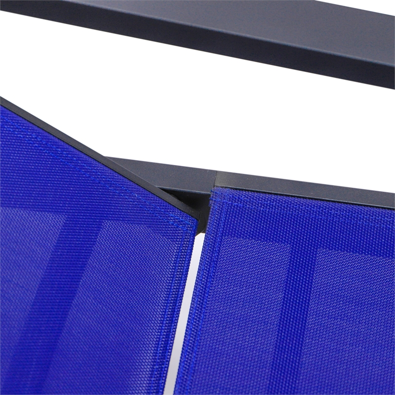 LeisureMod Marlin Patio Chaise Lounge Aluminum Black Arms Set of 2 Navy Blue