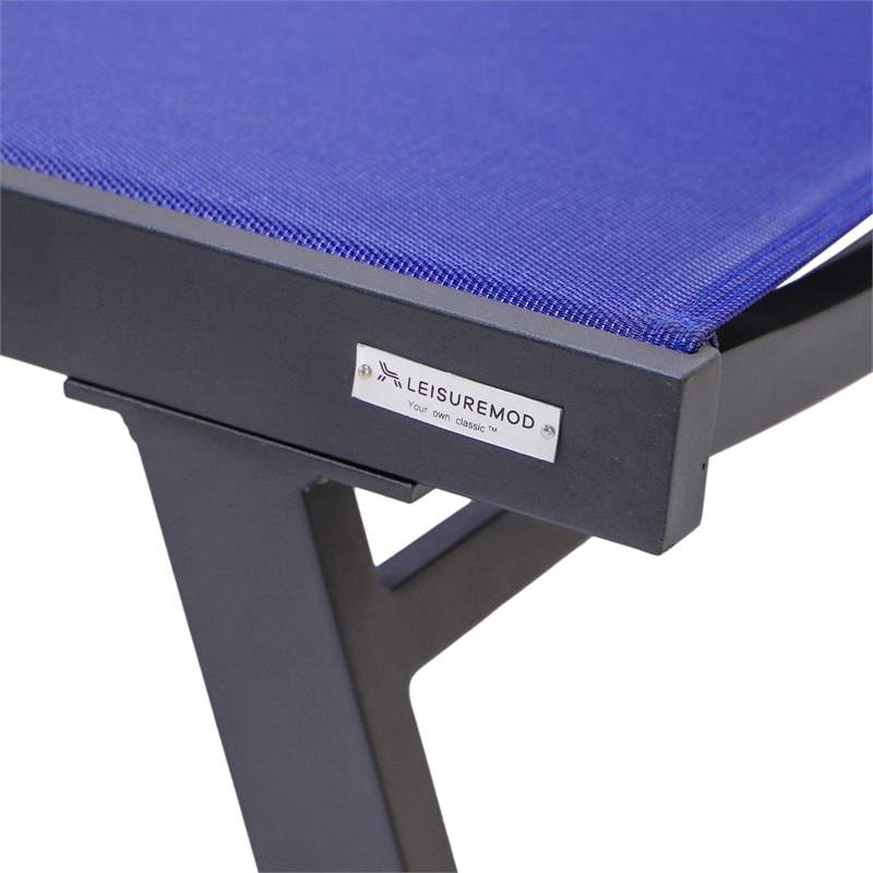 LeisureMod Marlin Patio Chaise Lounge Aluminum Black Arms Set of 2 Navy Blue