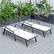 LeisureMod Marlin Patio Chaise Lounge Aluminum Black Arms Set of 2 White