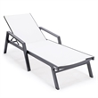 LeisureMod Marlin Patio Chaise Lounge Aluminum Black Arms Set of 2 White