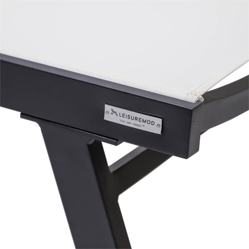 LeisureMod Marlin Patio Chaise Lounge Aluminum Black Arms Set of 2 White