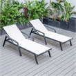 LeisureMod Marlin Patio Chaise Lounge Aluminum Black Arms Set of 2 White