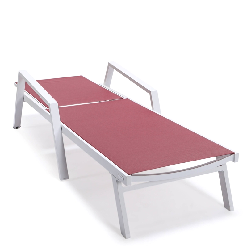 LeisureMod Marlin Patio Chaise Lounge Aluminum White Arms Set of 2 Burgundy