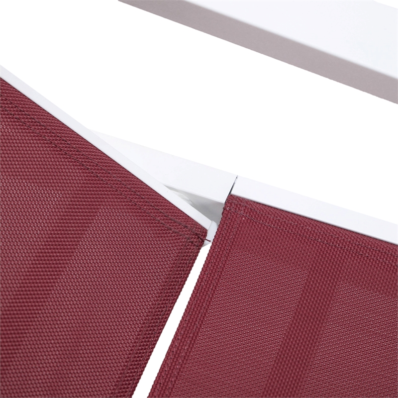 LeisureMod Marlin Patio Chaise Lounge Aluminum White Arms Set of 2 Burgundy