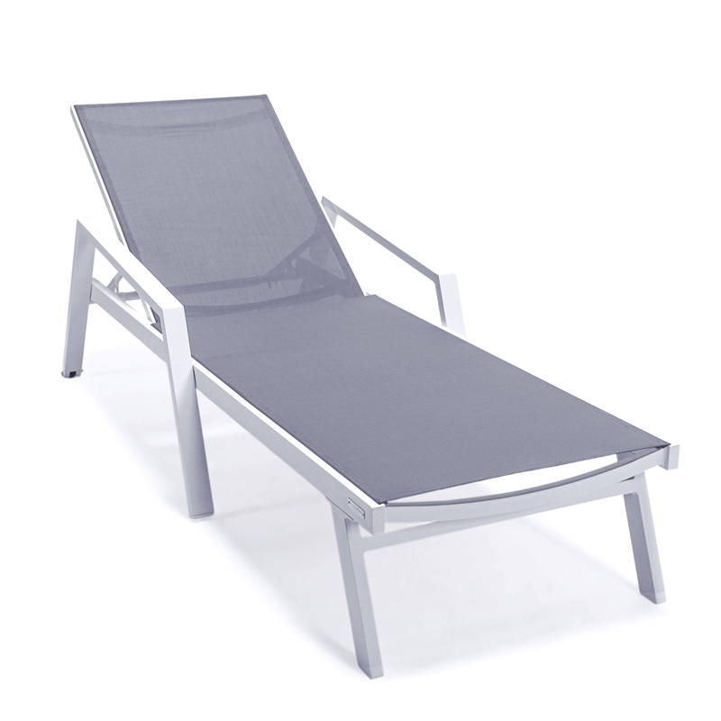 LeisureMod Marlin Patio Chaise Lounge Aluminum White Arms Set of 2 Dark Gray